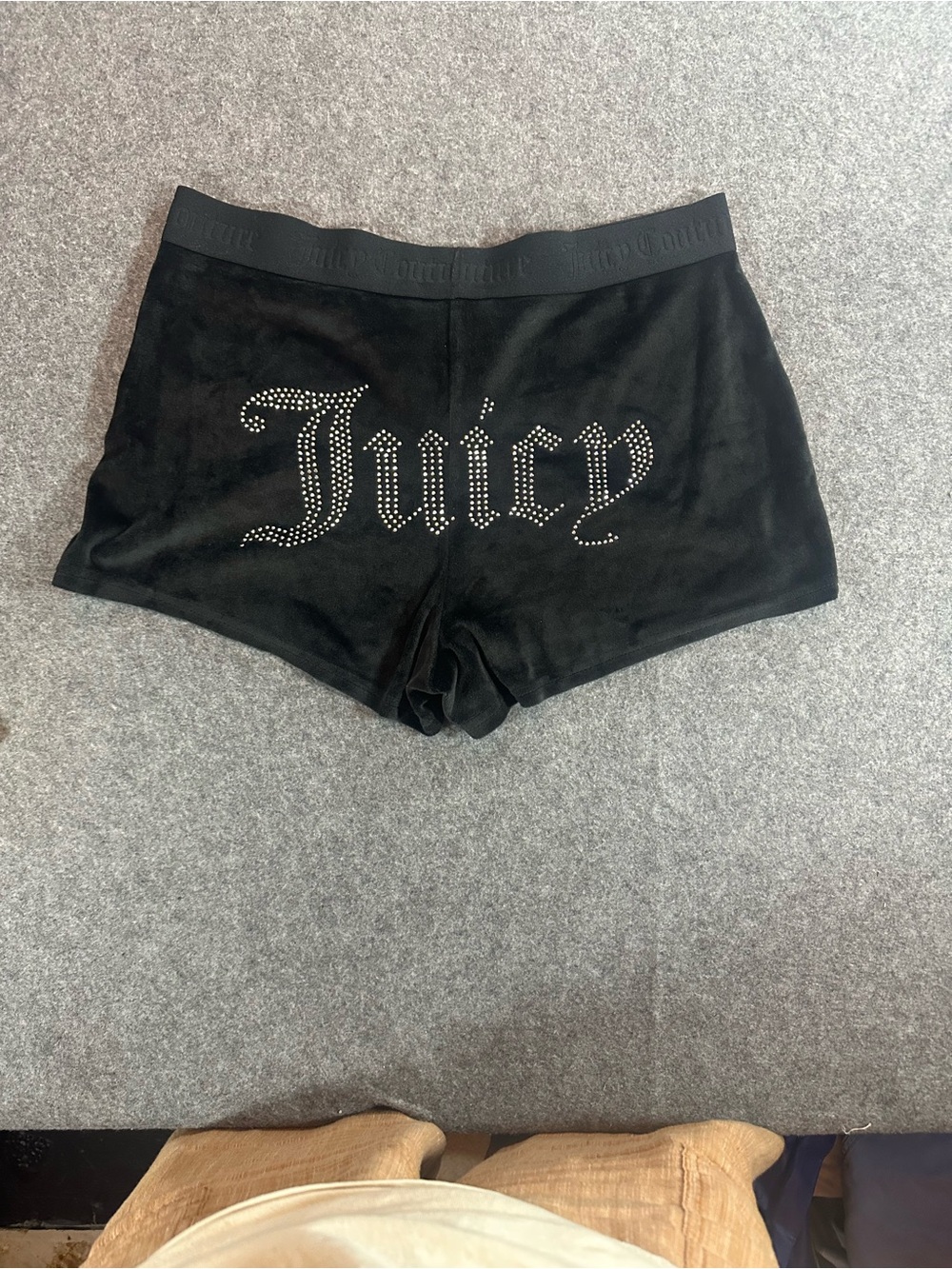 Juicy Couture Black Velour Rhinestone 'Juicy' Logo Shorts